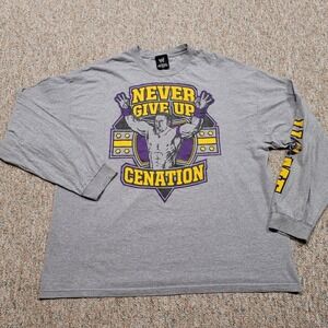 WWE John Cena Shirt Mens 3XL Gray Long Sleeve Never Give Up Cenation Graphic